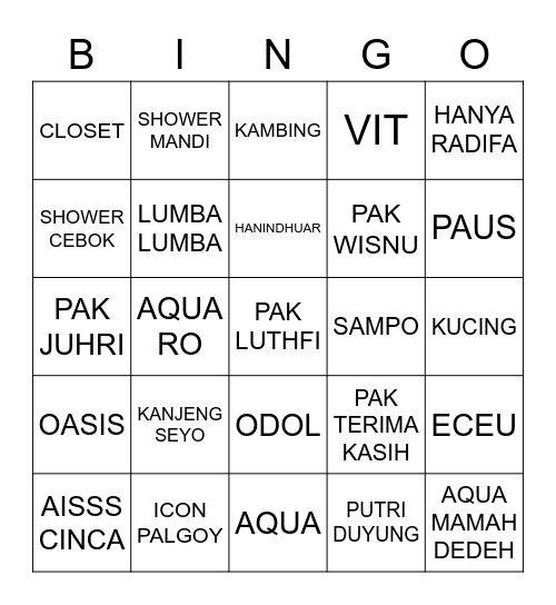 ngajelas Bingo Card