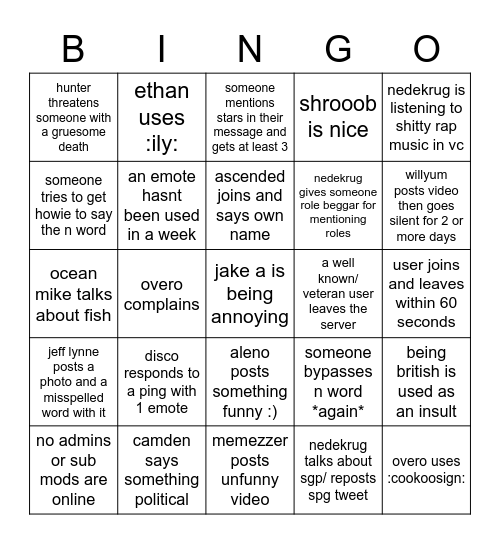 ch bingo Card