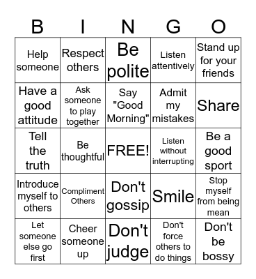 Friendship Skills Bingo Card