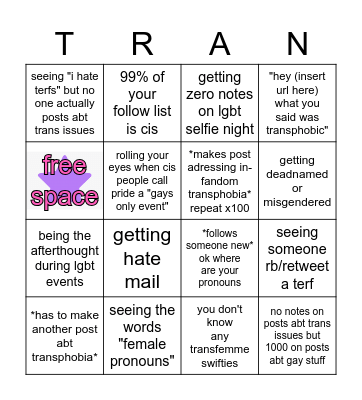 trans swiftie bingo Card