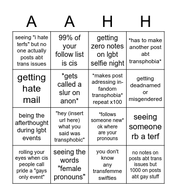 trans swiftie bingo Card