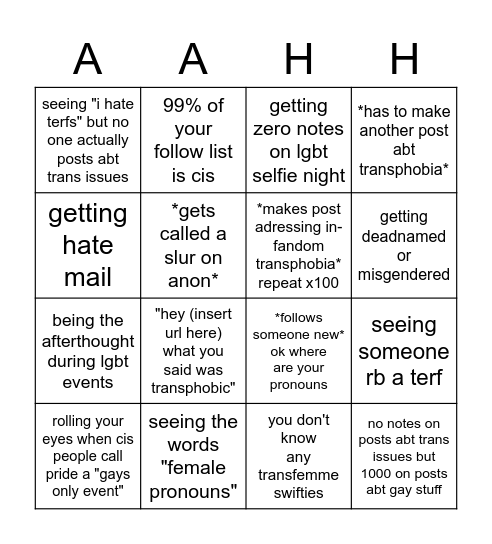 trans swiftie bingo Card