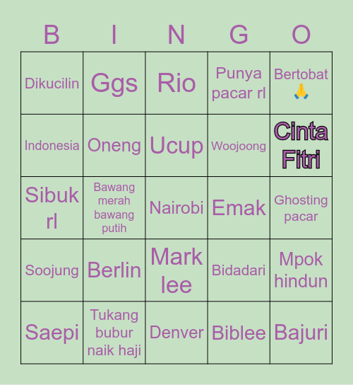 Lili Bingo Card