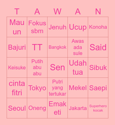 🦋 Bingo TT 🦋 Bingo Card