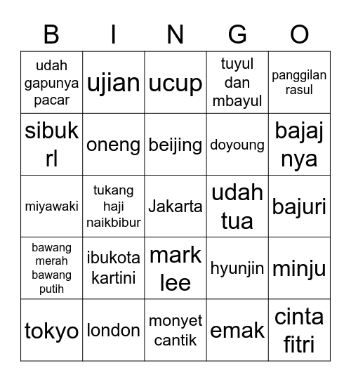MARK LEE BEST BOY Bingo Card