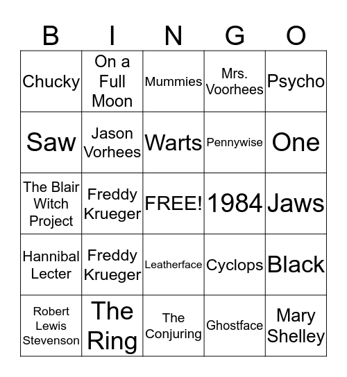 Bingo: Scary Movie Trivia Edition Bingo Card