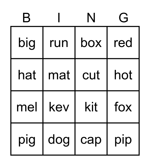 CVC Bingo Card