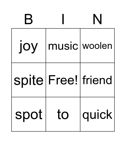 Suffix bingo Card
