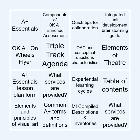 OK A+ Participant Binder Scavenger Hunt Bingo Card