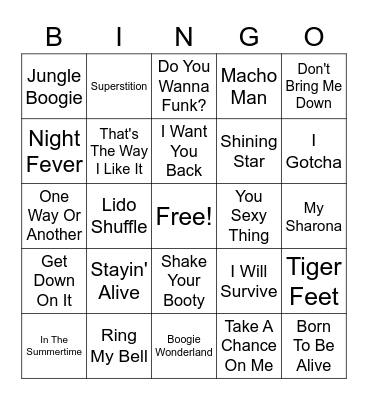 70s Dance Bingo Card