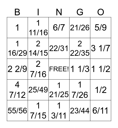 Multiplying and Dividing Mixed numbers Bingo Card