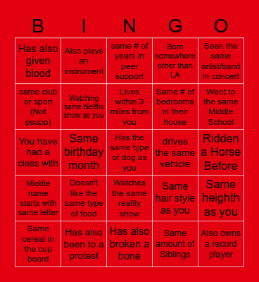 HW Peer Support BINGO! Bingo Card