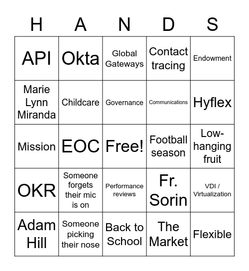 All Hands 8/4 Bingo Card