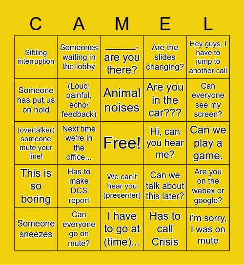 Camelot Bingo Card