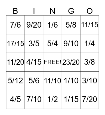 Mrs A Fraction Adding and Subtracting Bingo Card