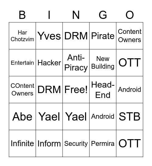 Yerushalayim Hackathon 2020 Bingo Card