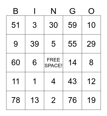 BINGO CARDS Bingo Card