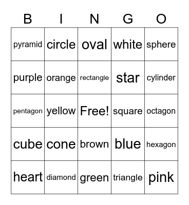 Shapes colours- words Bingo Card