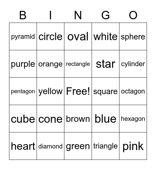 Shapes colours- words Bingo Card