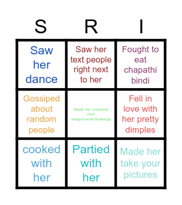 Sristi's Birthday Bingo Card