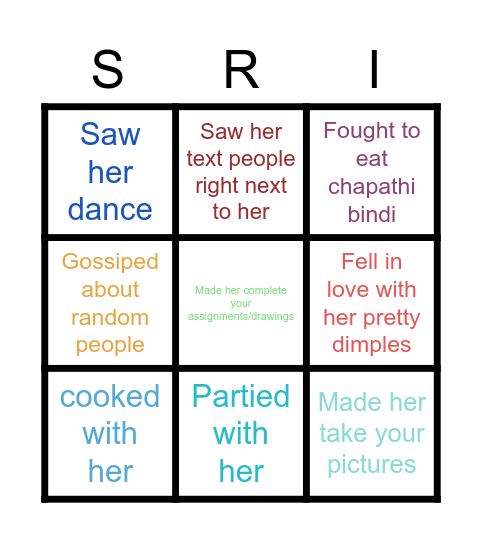 Sristi's Birthday Bingo Card
