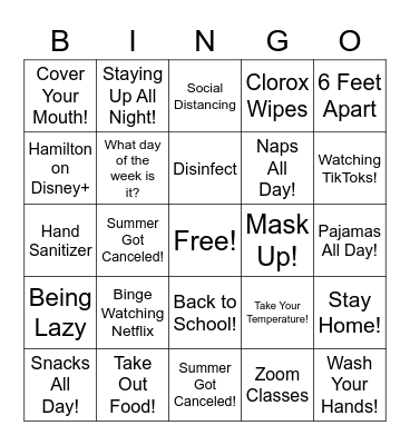 Covid Bingo Card