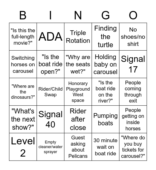 Rides 3 Bingo Card