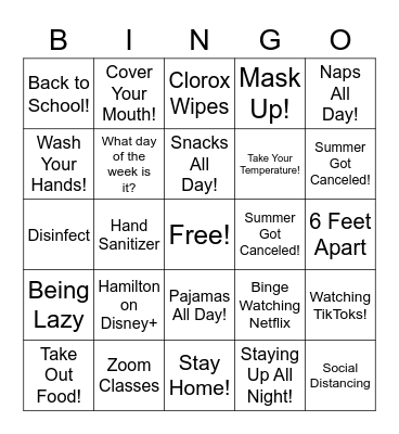 Covid Bingo Card