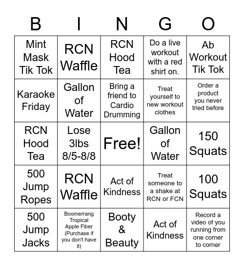 8/5-8/8 Bingo Card
