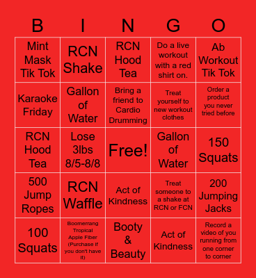8/5-8/8 Bingo Card