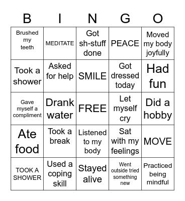 SELF-CARE Bingo Card
