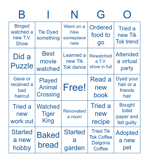 Quarantine Bingo Card