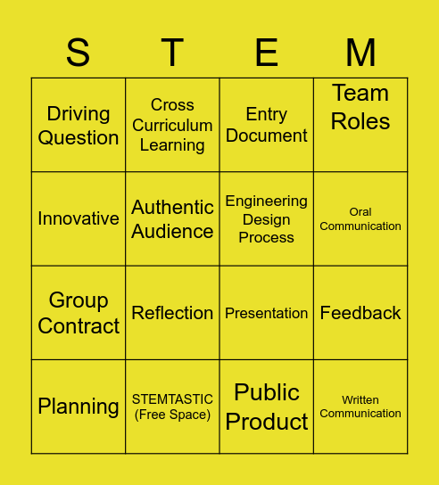 PBL Bingo Card