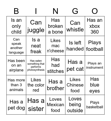 Get to Know You Bingo Card
