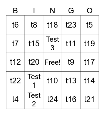 SHU Test Bingo Card