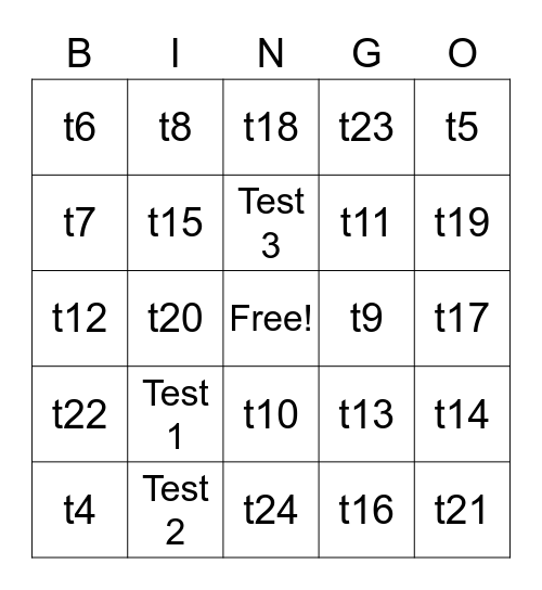 SHU Test Bingo Card