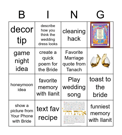 ~ILANIT'S BRIDAL BASH BINGO~ Bingo Card