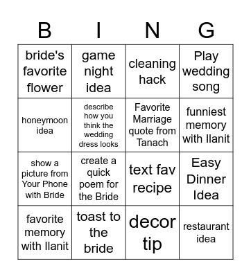 ~ILANIT'S BRIDAL BASH BINGO~ Bingo Card