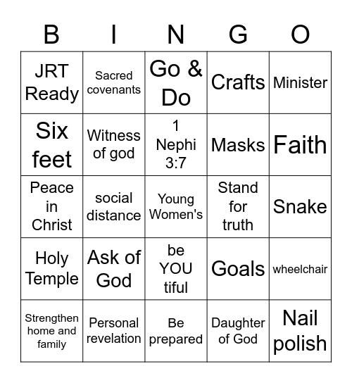 Young Womens Bingo Card