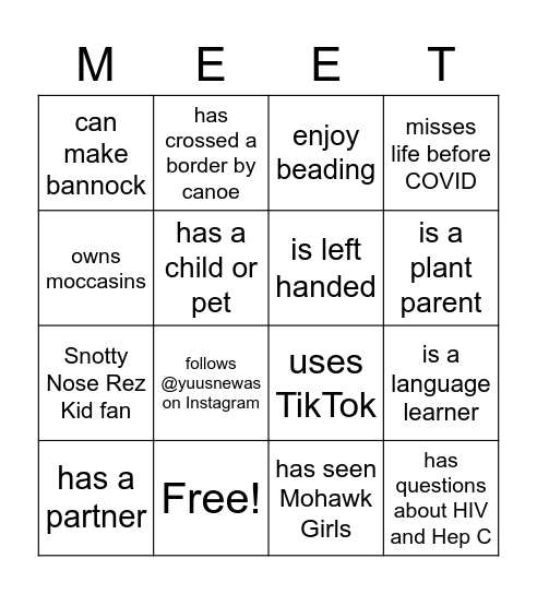 Welcome to YouthCO! Bingo Card