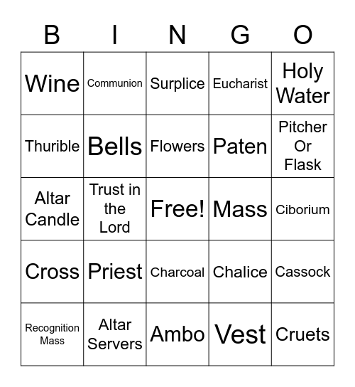 Altar Server Bingo Card