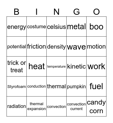 Halloween Science Bingo Card