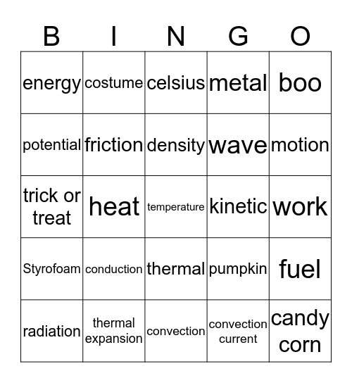 Halloween Science Bingo Card
