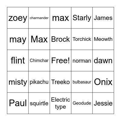 Pokemon Trivia Bingo Card