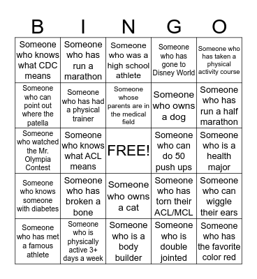 Strength Training Bingo Card