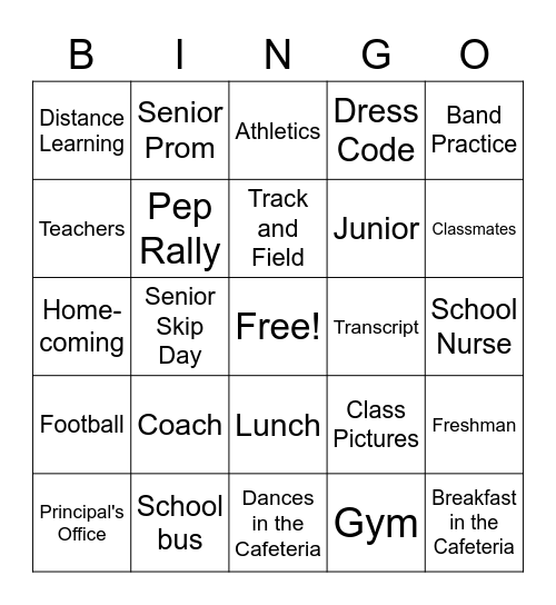 High School Fun! Bingo Card