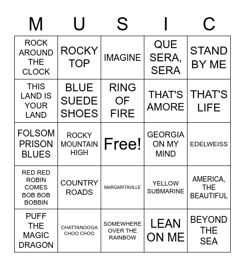 MUSIC BINGO Card