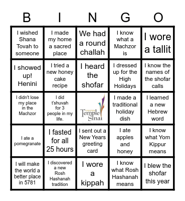 Family High Holiday Bingo Card