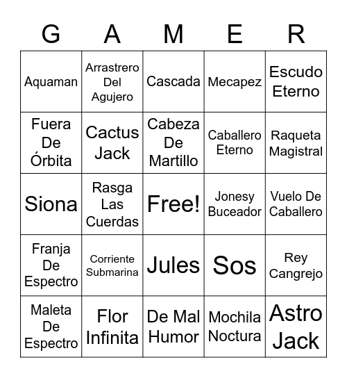 Fornite Bingo Card