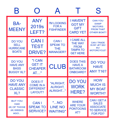 Boat Sales Bingo Pt. Deux Bingo Card